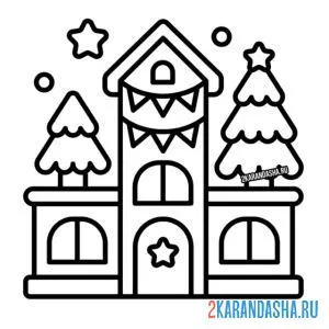 Раскраска подарок с новогодней елкой
