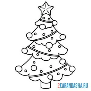 Раскраска новогодняя елочка с гирляндой и шарами