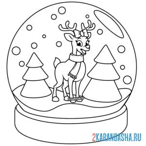 Раскраска новогодний олень в шаре