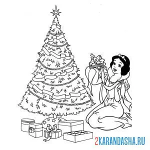 Раскраска белоснежка ставит подарки под ёлку