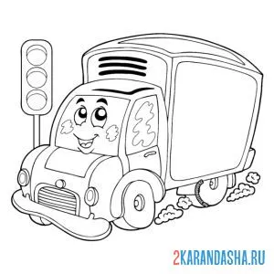 Раскраска грузовая машина ждет сигнал светофора