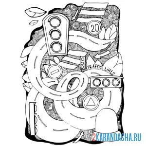 Раскраска светофорный коллаж
