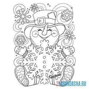 Раскраска рождественский снеговик
