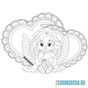 Раскраска ангел в сердечках