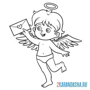 Раскраска ангелок с валентинкой