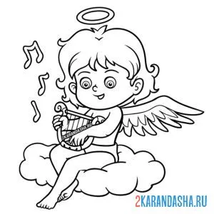 Раскраска ангел играет на арфе