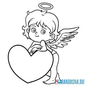 Раскраска ангелок с сердчеком