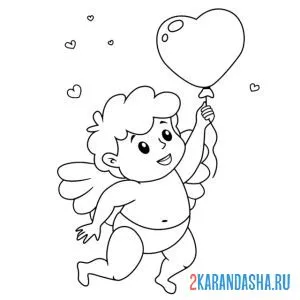 Раскраска ангелок с сердцем шариком