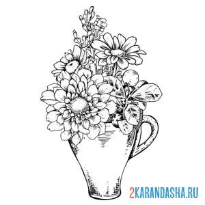 Раскраска цветы в кружке