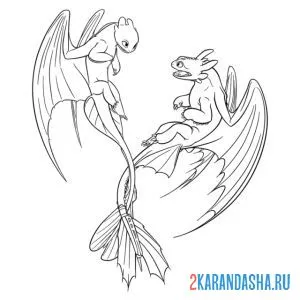 Раскраска беззубик и дневная фурия в полете