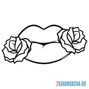Раскраска губы с розами
