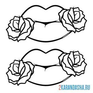 Раскраска розы и губы