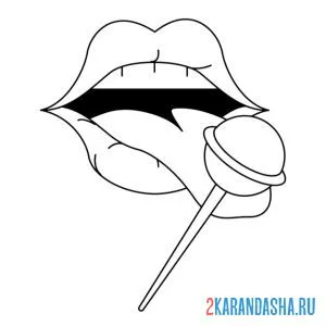 Раскраска язык, леденец и губы