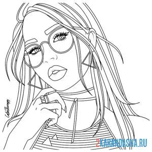 Раскраска красивая девушка в очках