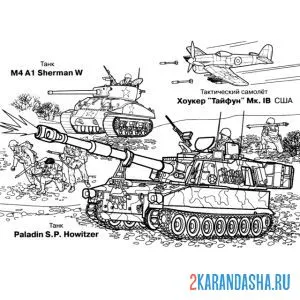 Раскраска танки и самолеты бомбят