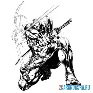 Раскраска дэдпул стреляет