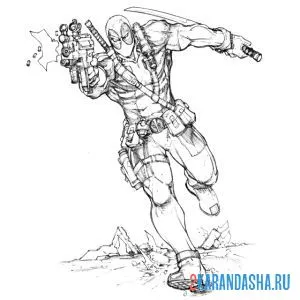 Раскраска дэдпул бежит