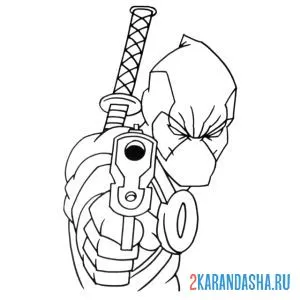 Раскраска дэдпул целится