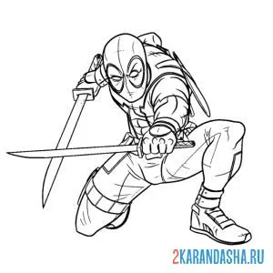 Раскраска дэдпул с мечами