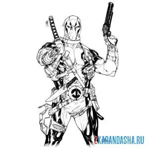 Раскраска два пистолета у дэдпула