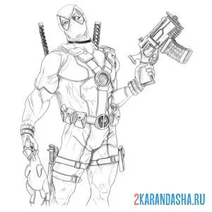 Раскраска дэдпул задумался