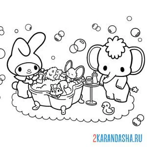 Раскраска май мелоди и слоненок