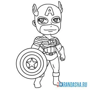Раскраска мультяшный капитан америка марвел