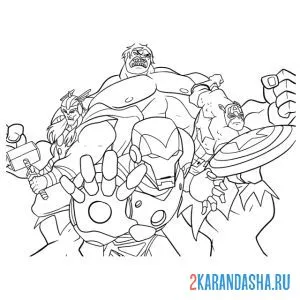 Раскраска смелые герои марвел