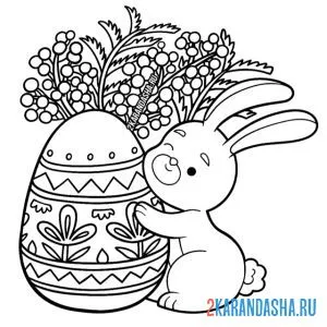Раскраска пасхальный кролик с мимозой