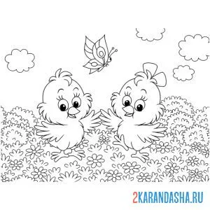 Раскраска цыплята брат и сестра