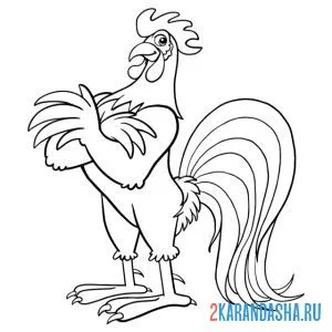 Раскраска петух главный во дворе