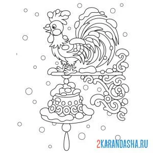 Раскраска зимний петушок