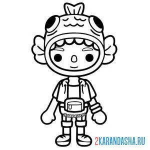 Раскраска тока бока костюм рыбы