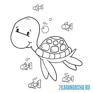 Раскраска черепашка водоплавающая