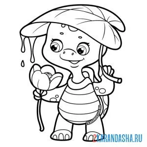 Раскраска черепаха спряталась от дождя
