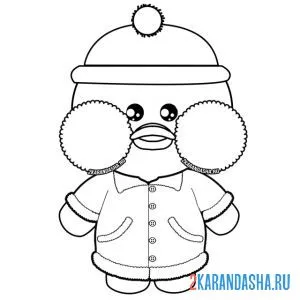 Раскраска уточка лалафанфан в шапке и куртке