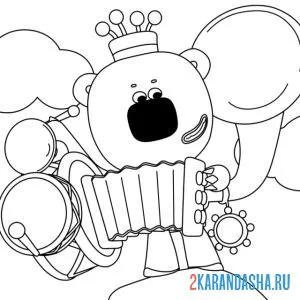 Раскраска ми-ми-мишки кеша играет на баяне