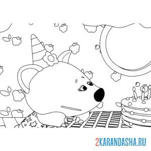 Раскраска ми-ми-мишки лисичка и торт