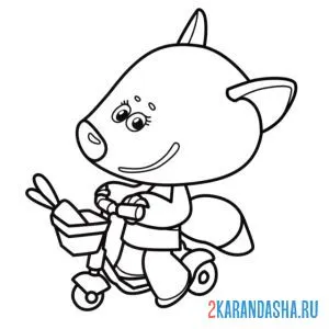 Раскраска ми-ми-мишки лисичка на велосипеде