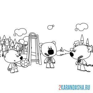 Раскраска ми-ми-мишки играют в футбол