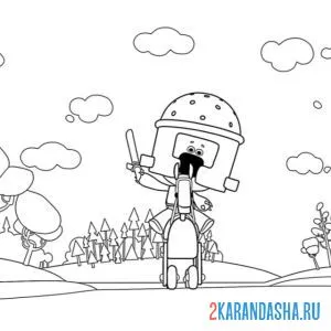 Раскраска ми-ми-мишки рыцарь на велосипеде