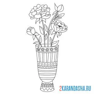 Раскраска ваза с разными цветами