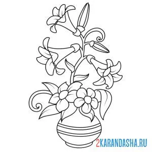 Раскраска ваза с необычными цветами
