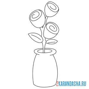 Раскраска три розы в вазе