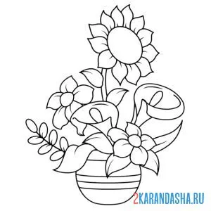 Раскраска подсолнух в вазе