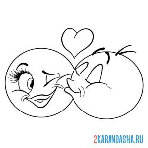 Раскраска смайлик целует