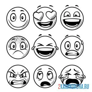Раскраска смайлы эмодзи
