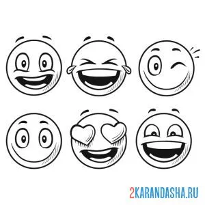 Раскраска смайлик сердечко, смеется