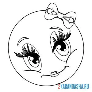 Раскраска смайл девочка с бантом