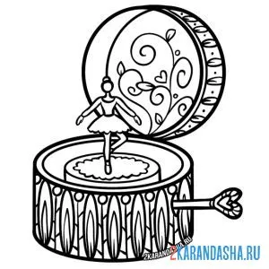 Раскраска музыкальная шкатулка с балериной